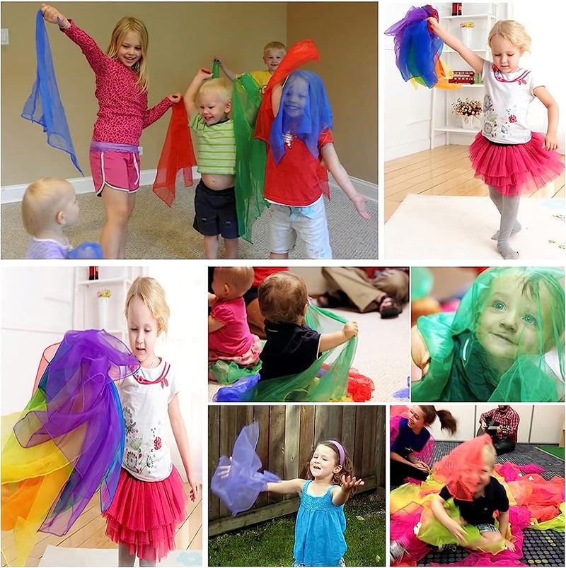 AIVIAI Juggling Scarves for Kids Play 24 Pcs Dance Music Scarfs Colorful Silk Actives Scarves Rhythm Band Scarves for Toddlers Children Movement(6 Colors) - Image 2